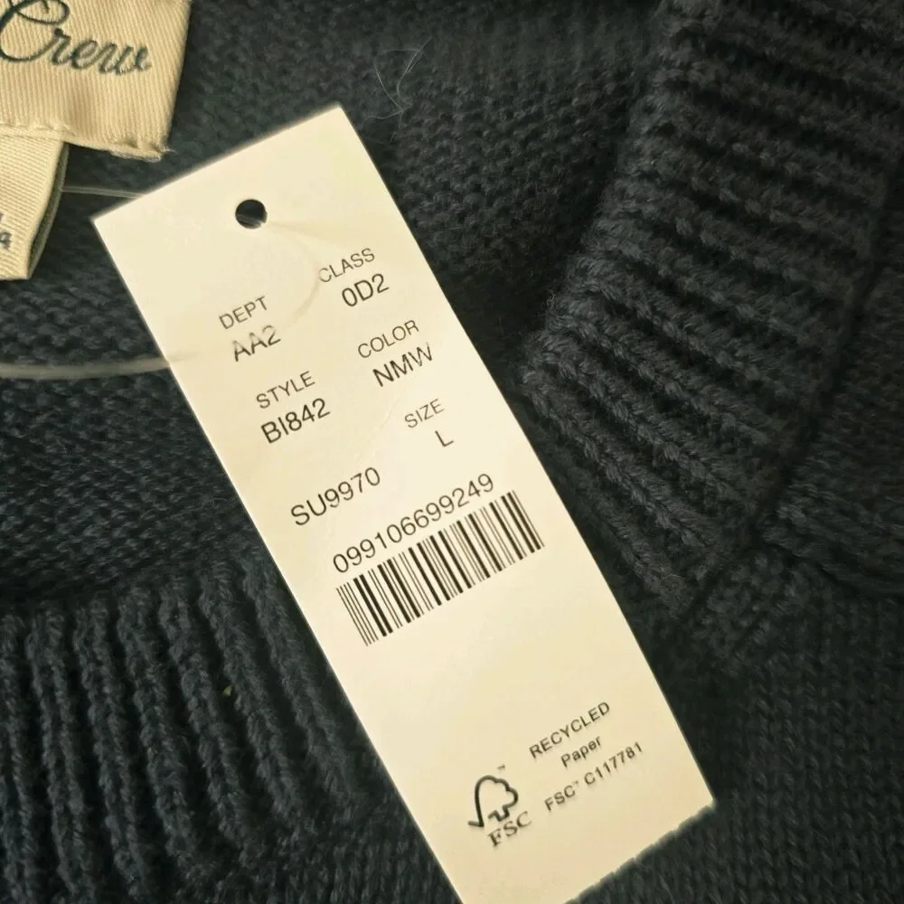 J Crew Men’s Heritage cotton Crewneck Knit Sweater Size Large Navy Preppy NEW